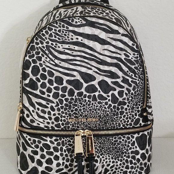 Michael Kors Bags Michael Kors Rhea Zip Medium Backpack Black White